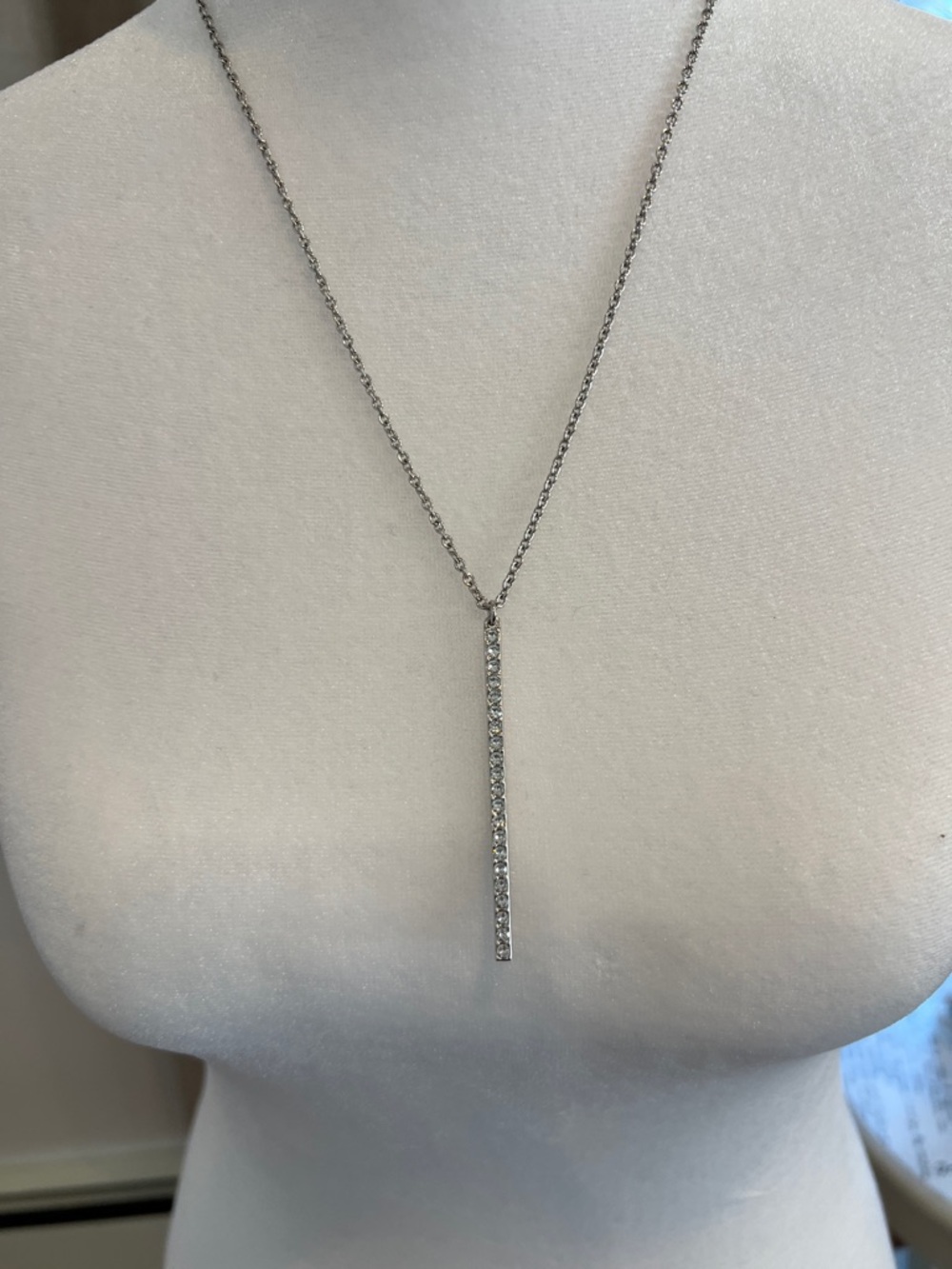 Touchstone Crystal by Swarovski Silver Vertical Bar Pendant Necklace - Picture 5 of 12